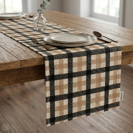 Donkere Academia Zwart en Camel Plaid Tartan Korte Tafelloper