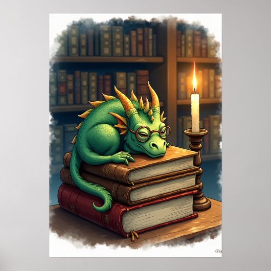 Donkere Academie Lezen Draak Sticker Boekenwurm Sl Poster (Voorkant)