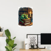 Donkere Academie Lezen Draak Sticker Boekenwurm Sl Poster (Thuiskantoor)