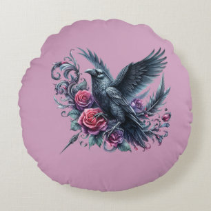 Donkere Academie Raaf en Rode Rozen Gotische Bloem Rond Kussen