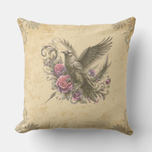 Donkere Academische Antieke Raaf Rozen Gotische Bl Kussen