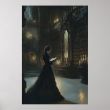 Donkere Academische Bibliotheek Muur Kunst Gotisch