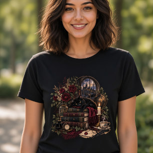 Donkere Academische Boekenwurm Kat T-shirt
