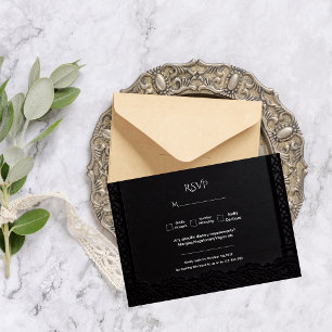 Donkere Academische Gotische Zwarte Kant Elegante  RSVP Kaartje