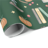 Donkere Academische Herfst Groen Cadeaupapier (Rol Hoek)