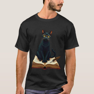 Donkere Academische Kat Leesoogglas Leren Boek Kwi T-shirt