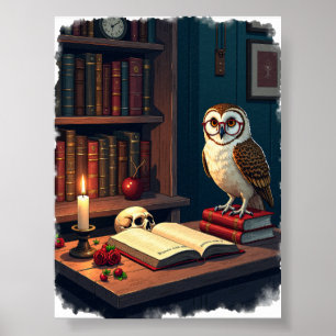 Donkere Academische Leeshoek Uil Uil Bril Vintage Poster
