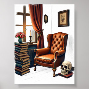 Donkere Academische Leeshoek Vintage Boeken Kaars Poster