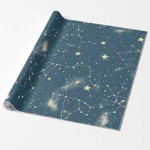 Donkere Academische Navy Ivoor Maan Constellatieka Cadeaupapier