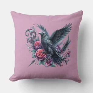 Donkere Academische Raaf en Rode Rozen Gotische Bl Kussen