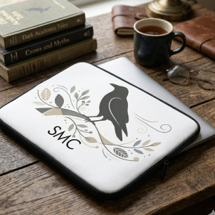 Donkere Academische Raaf Kraai Bloemige Verjaardag Laptop Sleeve