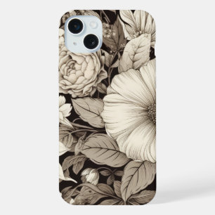 Donkere Academische Sepia Bloemige Botanische iPhone 15 Plus Case