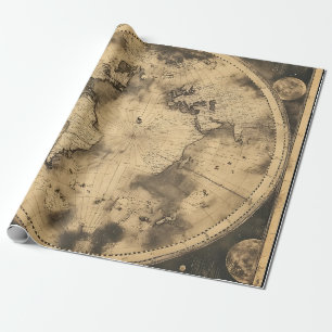 Donkere Academische Sepia Wereldbol Maangravure Cadeaupapier