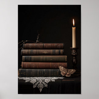 Donkere Academische Sfeervolle Boeken Kaars Muur K Poster