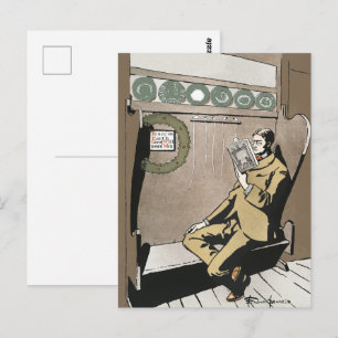 Donkere Academische Vintage Kerstlectuur Man Kunst Briefkaart