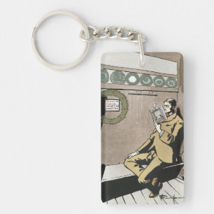 Donkere Academische Vintage Kerstlectuur Man Kunst Sleutelhanger