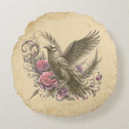 Donkere Academische Vintage Raven Rozen Gotische B Rond Kussen