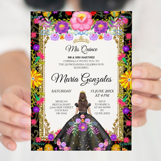 Donkere achtergrond Mexicaans meisje Quinceanera 2 Kaart