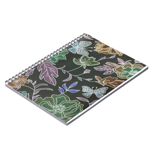 Donkere achtergrond Vlinders en Bloemen Ontwerp Notitieboek (Linkerzijde)