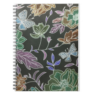 Donkere achtergrond Vlinders en Bloemen Ontwerp Notitieboek