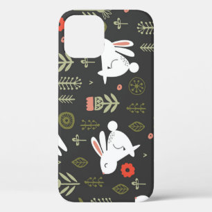 Donkere achtergrond, witte konijnen, bloemige vint Case-Mate iPhone case