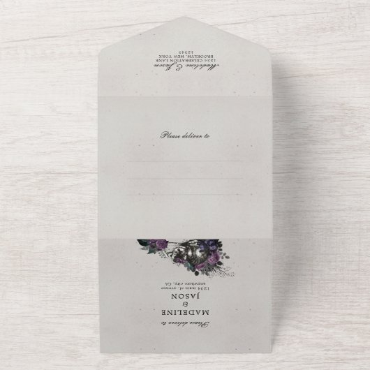 Donkere Alice in Wonderland Wedding All In One Uitnodiging (Buitenkant)