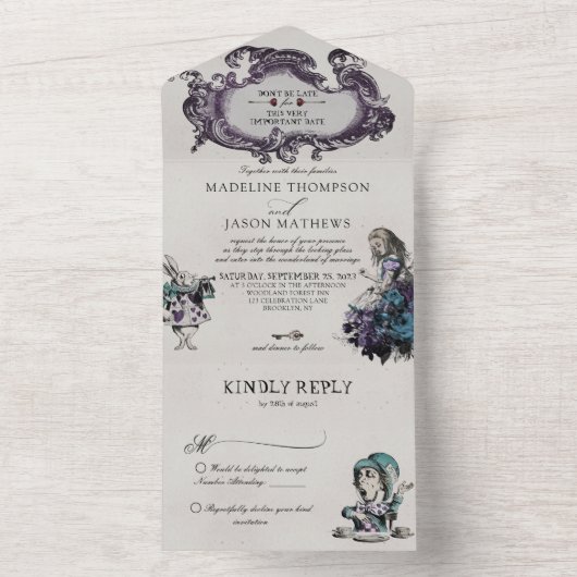 Donkere Alice in Wonderland Wedding All In One Uitnodiging (Binnen)