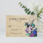 Donkere Alice in Wonderland Wedding RSVP Kaartje (Staand voorkant)