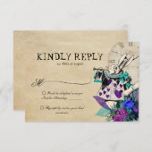  Donkere Alice in Wonderland Wedding RSVP Kaartje (Voorkant / Achterkant)