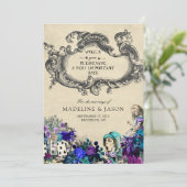 Donkere Alice in Wonderland Wedding Save The Date (Staand voorkant)