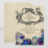 Donkere Alice in Wonderland Wedding Save The Date (Voorkant / Achterkant)