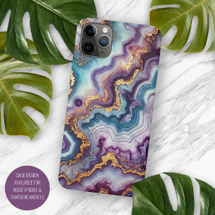 Donkere Amethist Paars Teal Blauw Goud Marmer Patr iPhone 16 Pro Max Hoesje