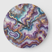 Donkere Amethist Paarse Blauwgroen Blauw Goud Marm Grote Klok (Voorkant)