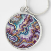 Donkere Amethist Paarse Blauwgroen Blauw Goud Marm Sleutelhanger (Voorkant)