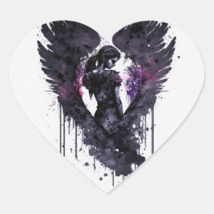 Donkere Angel-Valentijn met donkere donkere ogen Hart Sticker