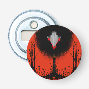 Donkere Anime Fantasy Kraai en Duivel Kunst Button Flesopener