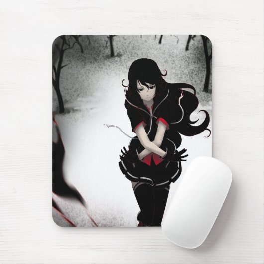 Donkere Anime Girl - Op wit Muismat (Met muis)