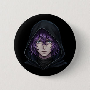 Donkere Anime Jongen met Paarse Haren in Motorkapt Ronde Button 5,7 Cm