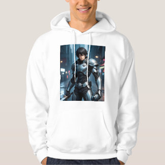Donkere Anime Krijger in Futuristische Stad – Cybe Hoodie