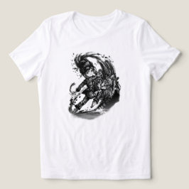 Donkere Anime Meisje met Reusachtige Kat KUNST Tri-Blend Shirt