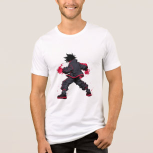 Donkere Anime Street Fighter met Rode Energie Krac Tri-Blend Shirt