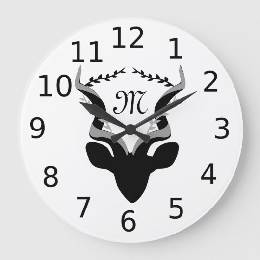 Donkere Antelope Silhouette Monogram Grote Klok (Voorkant)