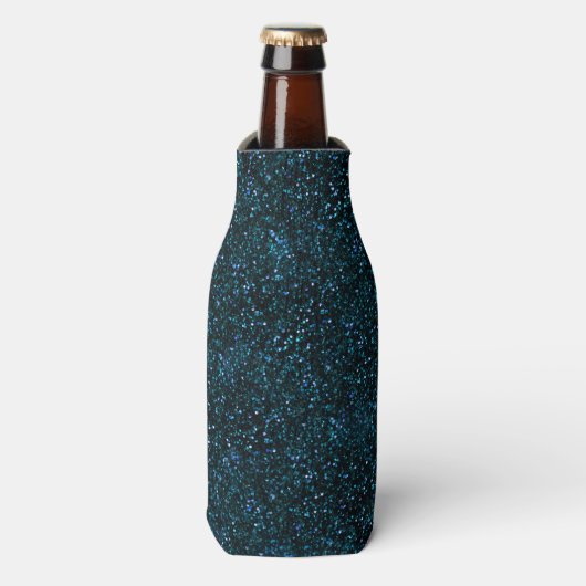 Donkere Aqua Blauwgroen Blue Glitter Flesjeskoeler (Fles Voorkant)