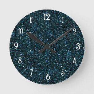 Donkere Aqua Blauwgroen Blue Glitter Ronde Klok