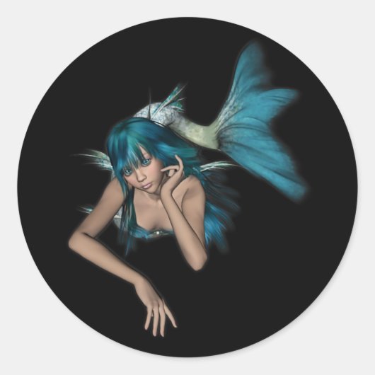 Donkere Aqua Blue 3D Mermaid Ronde Sticker (Voorkant)