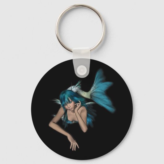 Donkere Aqua Blue 3D Mermaid Sleutelhanger (Voorkant)
