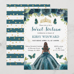 Donkere Aqua Jurk Donkere Huid Prinses Sweet 16 Kaart