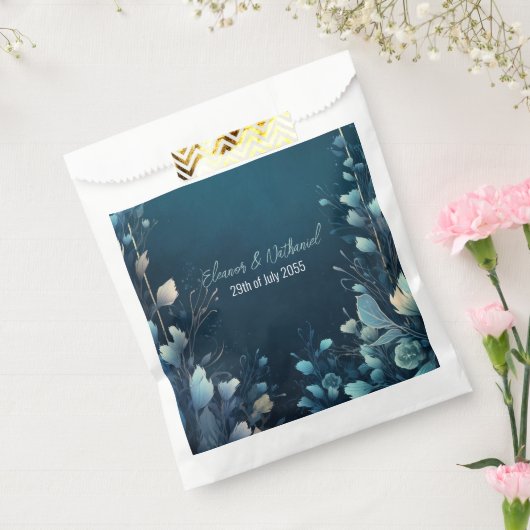 Donkere Aquamarijn en Blauwgroen Blauwe Bloemenbru Bedankzakje (Gezegeld)