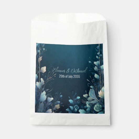 Donkere Aquamarijn en Blauwgroen Blauwe Bloemenbru Bedankzakje (Voorkant)