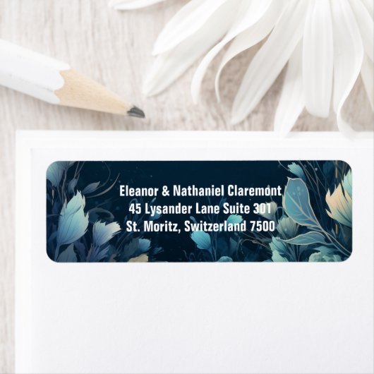 Donkere Aquamarijn en Blauwgroen Blauwe Bloemenbru Etiket (Insitu)